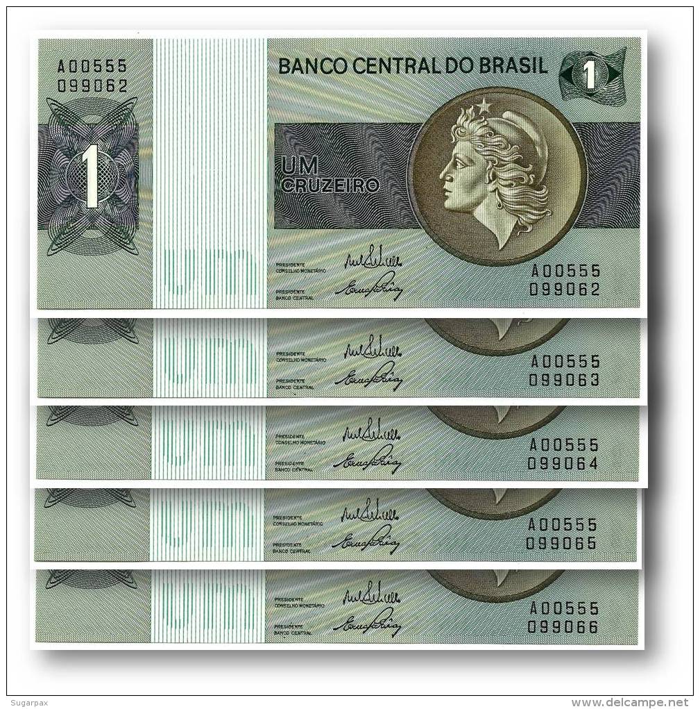 BRASIL - 5x Consecutive 1 CRUZEIRO - ND ( 1970 -72 ) - P 191 - UNC. - Serie 555 - Sign. 17 - Prefix A - LIBERTY - Brasil