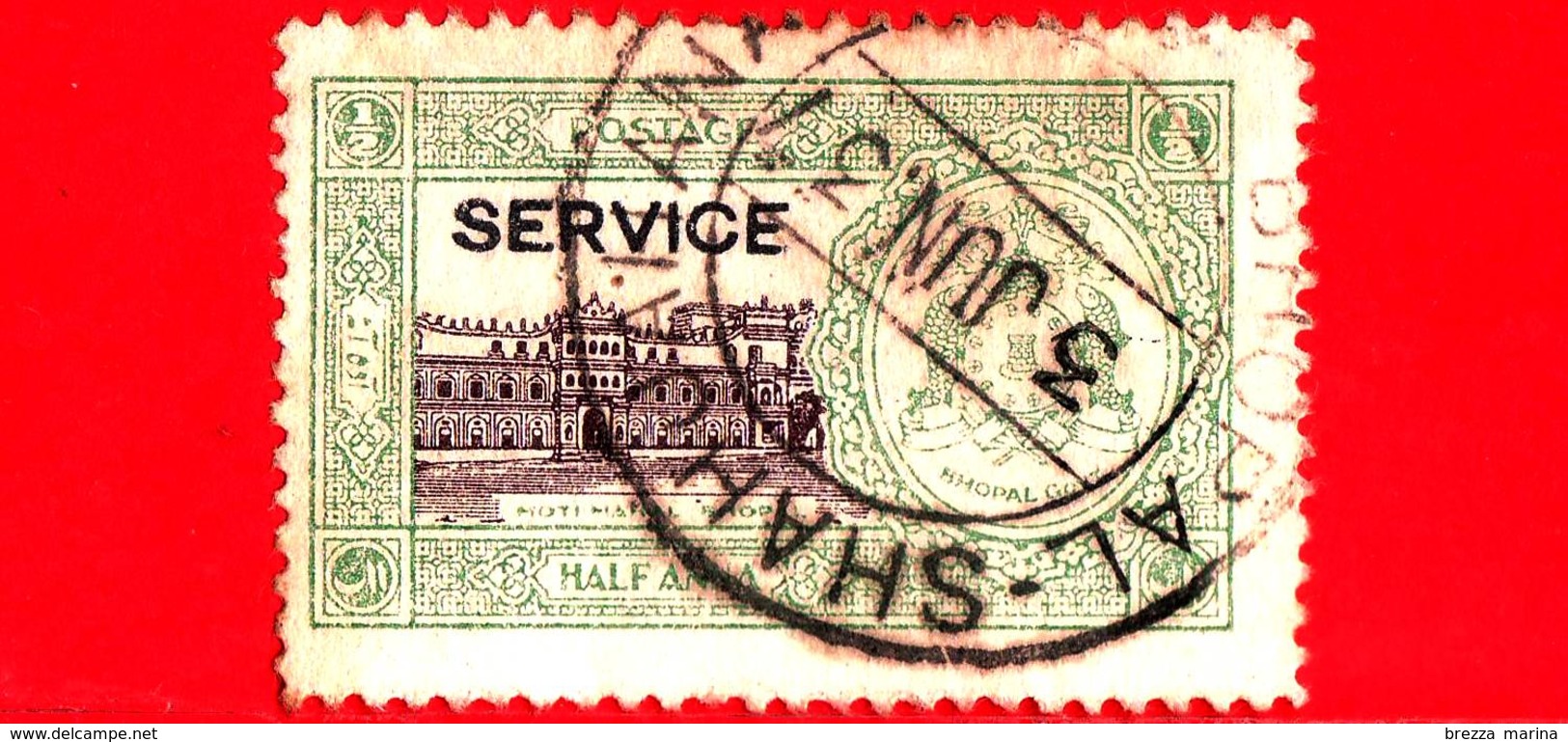 INDIA - BHOPAL - Usato - 1936 - Moti Mahal - Sovrastampato 'Service' - ½ - Bhopal