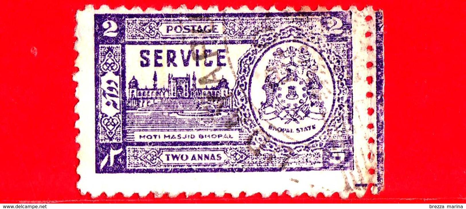 India - BHOPAL - Usato - 1947 - Moti Palace - Sovrastampato 'Service' - 2 - Bhopal
