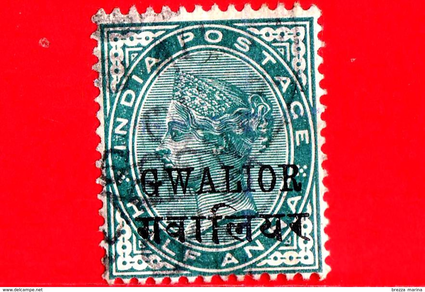 India - GWALIOR - Usato - 1900 - Regina Vittoria - Sovrastampato - ½ - Half - Gwalior
