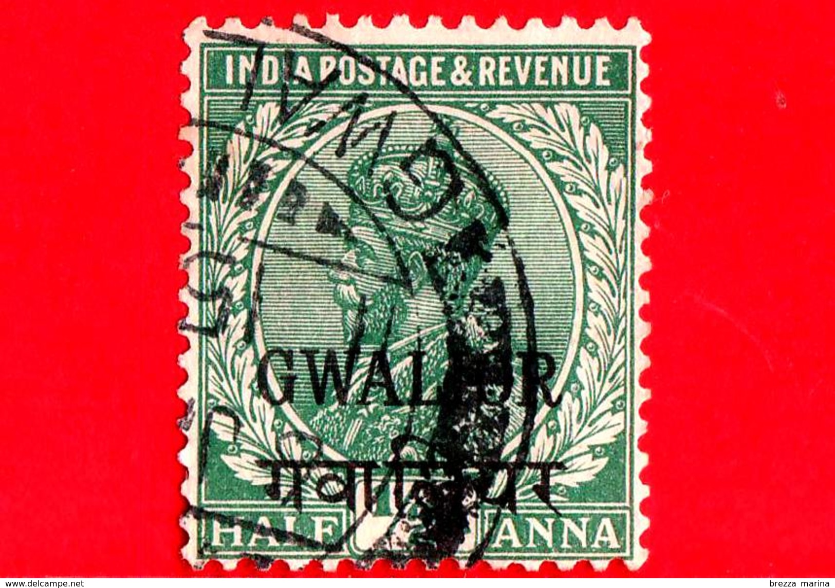 India - GWALIOR - Usato - 1930 - Re George V (overprint) - ½  Half - Gwalior