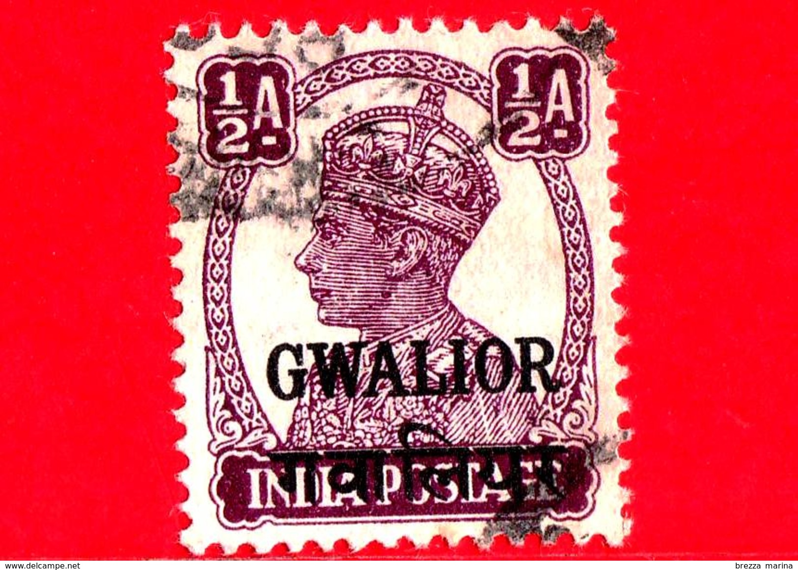 India - GWALIOR - Usato - 1949 - George VI, Overprinted - ½ - Gwalior