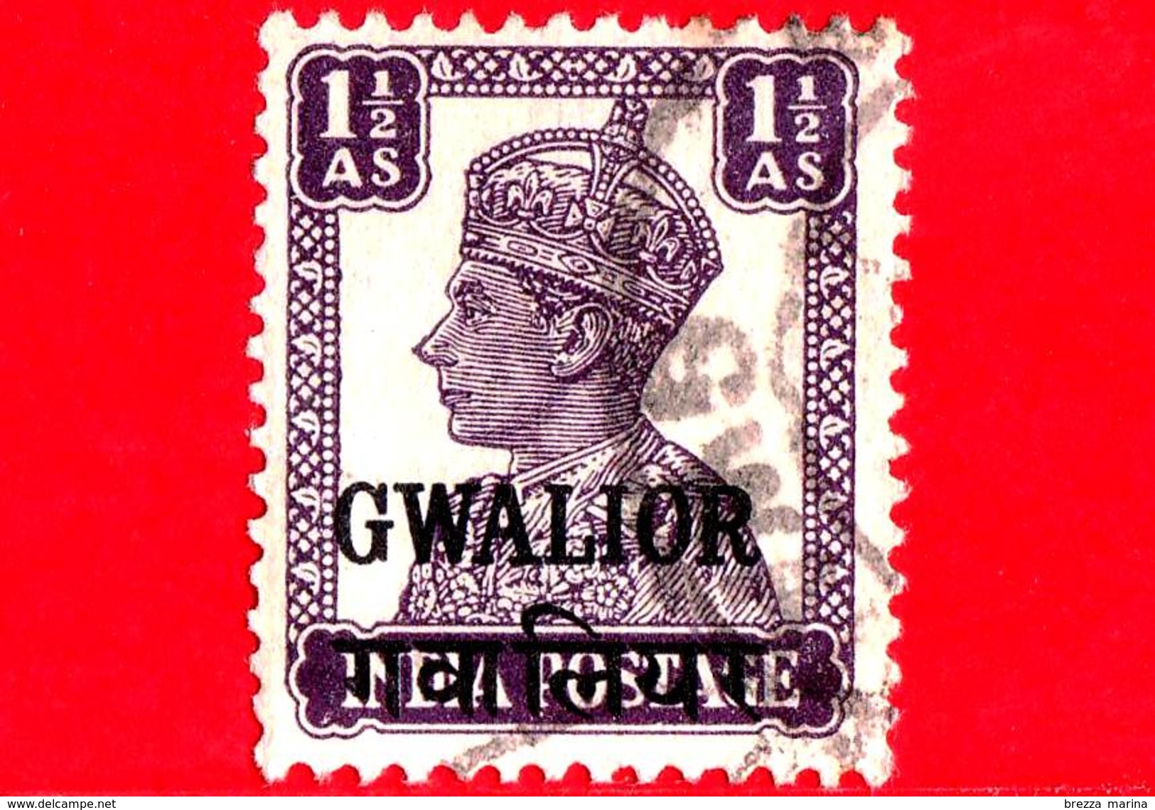 India - GWALIOR - Usato - 1949 - Re George VI - 1 ½ - Gwalior