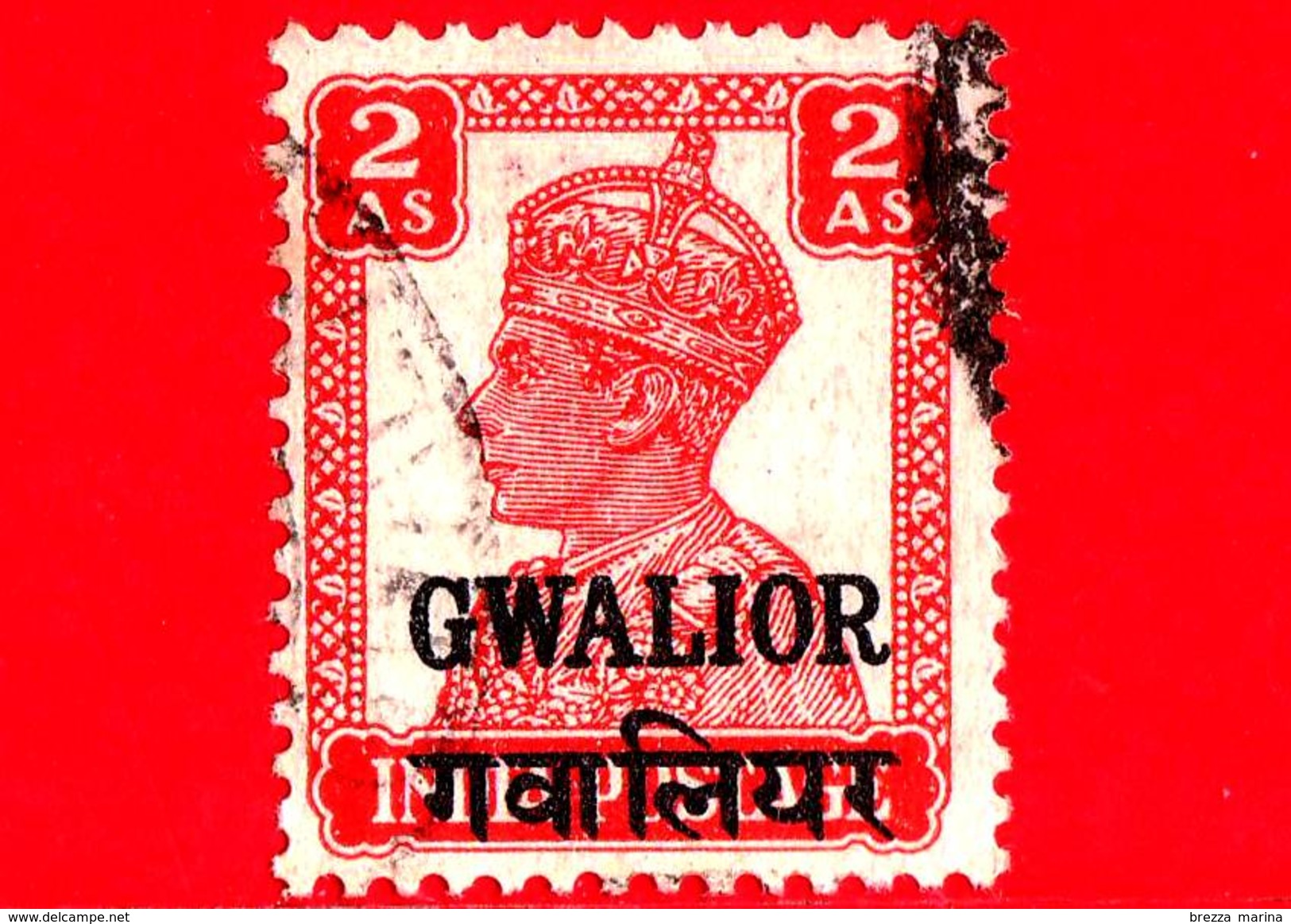India - GWALIOR - Usato - 1949 - Re George VI - 2 - Gwalior