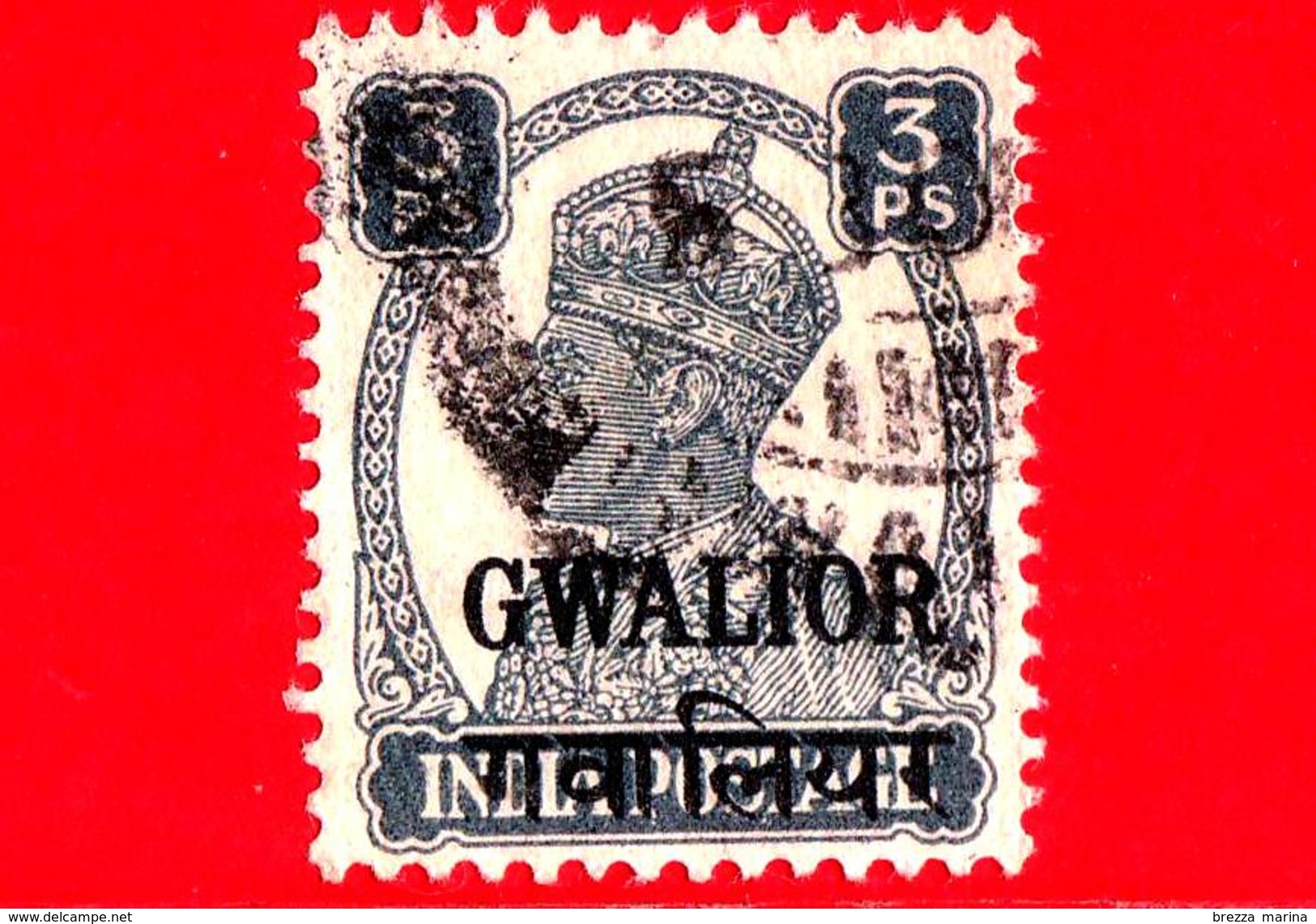 India - GWALIOR - Usato - 1949 - Re George VI - 3 - Gwalior