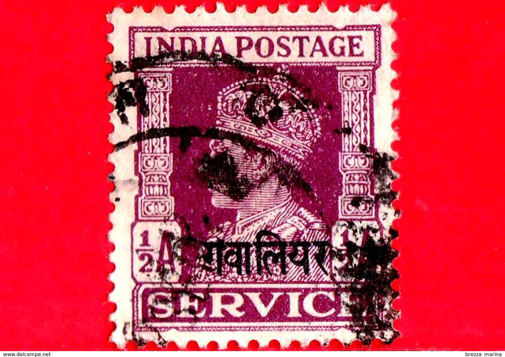 India - GWALIOR - Usato - 1943 - Servizio - Re George VI - ½ - Gwalior