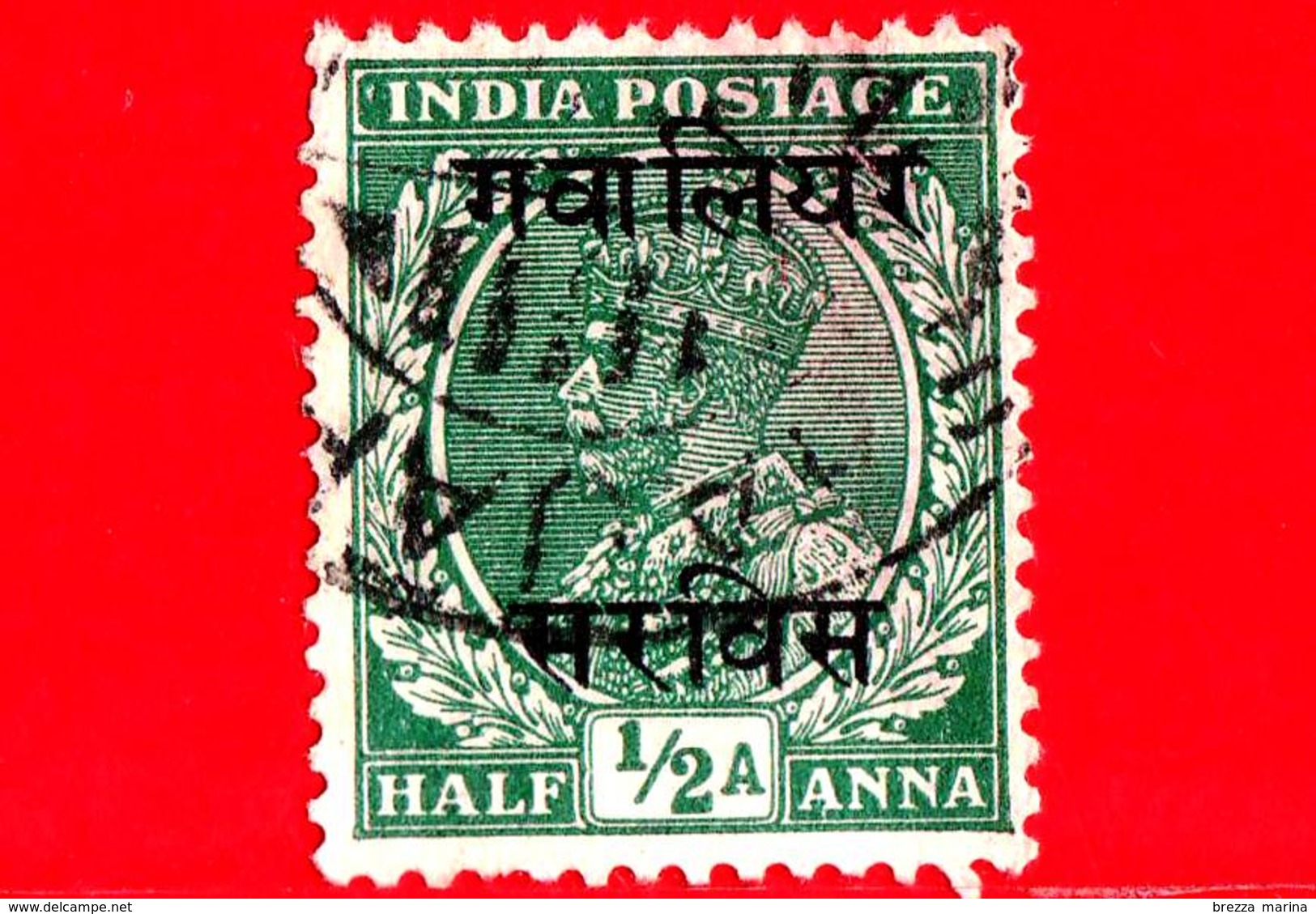 India - GWALIOR - Usato - 1934 - Re George V (overprint) - ½ Half - Gwalior