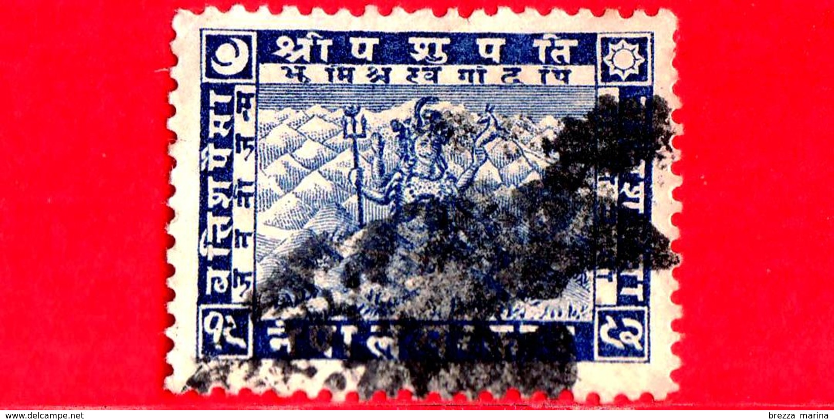 NEPAL  - Usato - 1930 - Dio Shiva Mahadeva Con Tridente Sull'Himalaya - 32 - Nepal