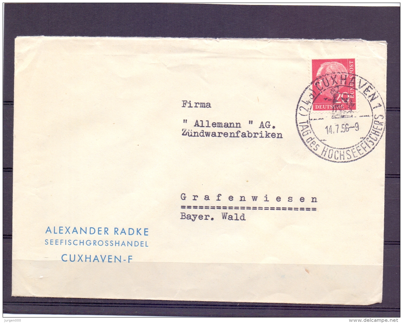Deutsche Bundespost - Tag Des Hochseefischers - Cuxhaven 14/7/56   (RM11420) - Fishes