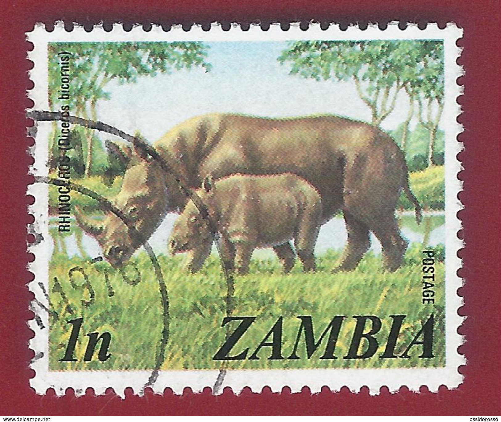 1975 - Zambia - Black Rhinoceros (Diceros Bicornis) - Mi:ZM 141 - Used - Zambia (1965-...)