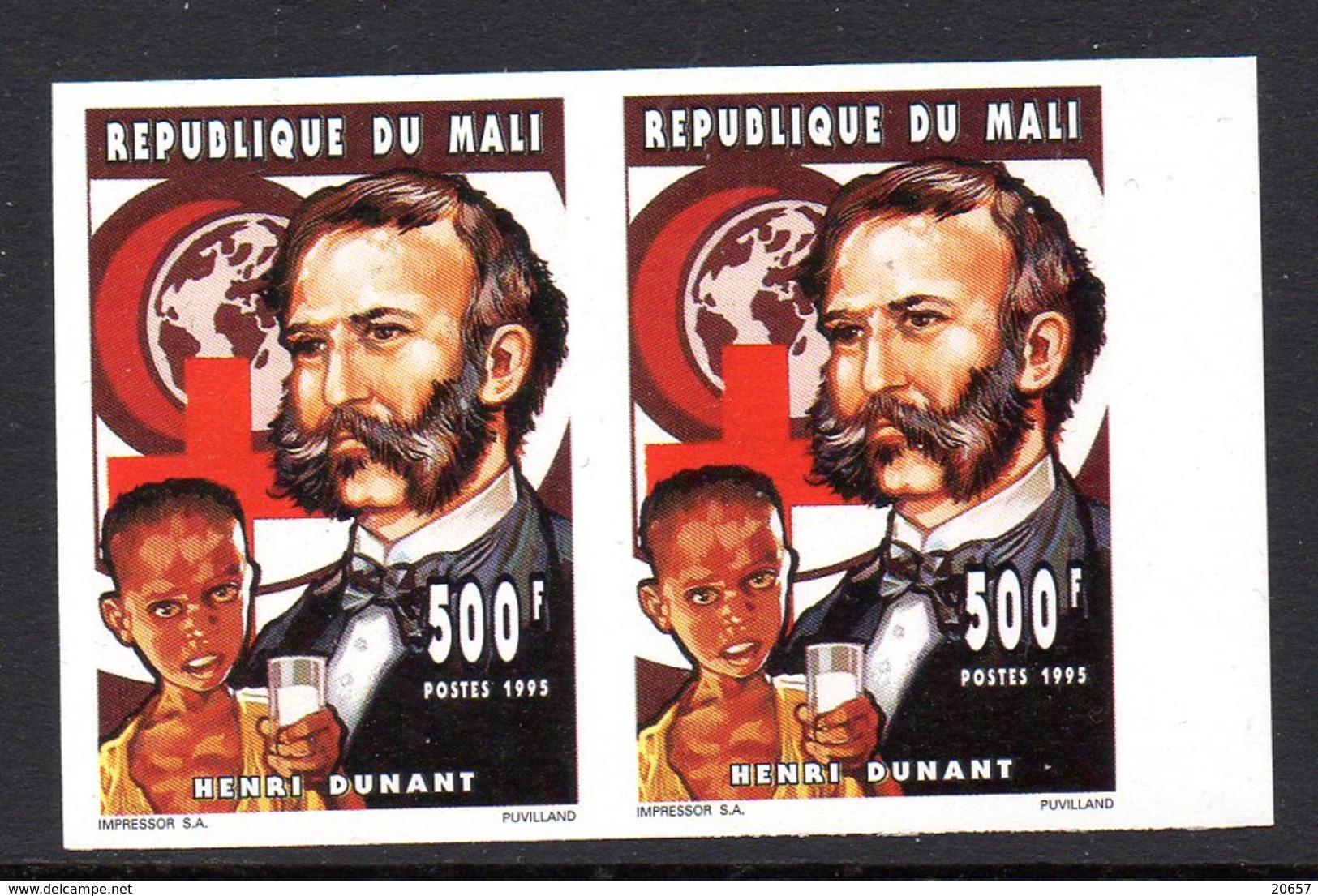 Mali 0716 Imperforé En Paire Croix-rouge , Henri Dunant - Henry Dunant