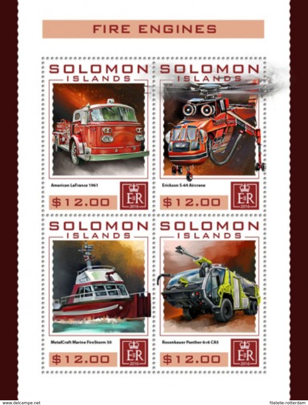 Solomon Eilanden / Solomon Islands - Postfris / MNH - Sheet Brandweerauto's 2016 - Islas Salomón (1978-...)