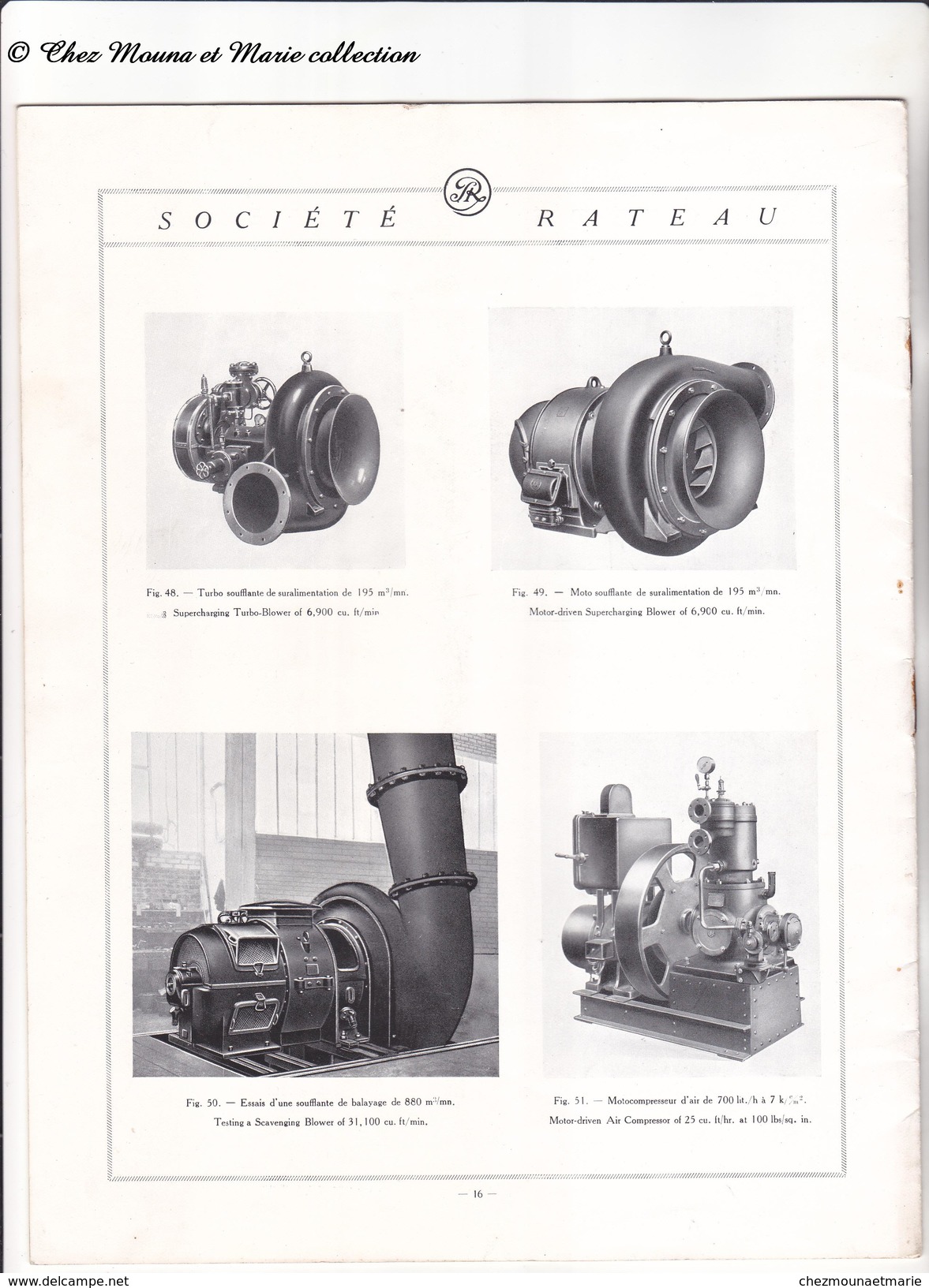 MARINE 1928 - MACHINES AUXILIAIRES - SOCIETE RATEAU - TURBOVENTILATEUR TURBOPOMPE - BROCHURE DE 16 PAGES - MILITAIRE - France