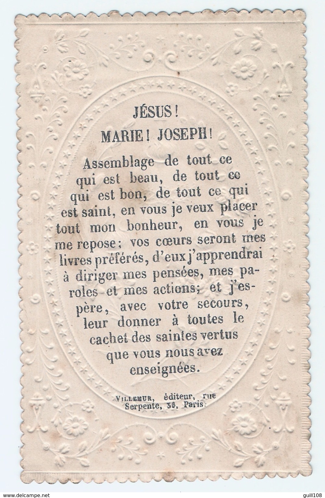 Rare Image Pieuse Gaufrée Rehaussée Or Dorée Fin XIXème Jésus Marie Joseph Coeurs Ed. Villemur Holy Card A16-19 - Andachtsbilder