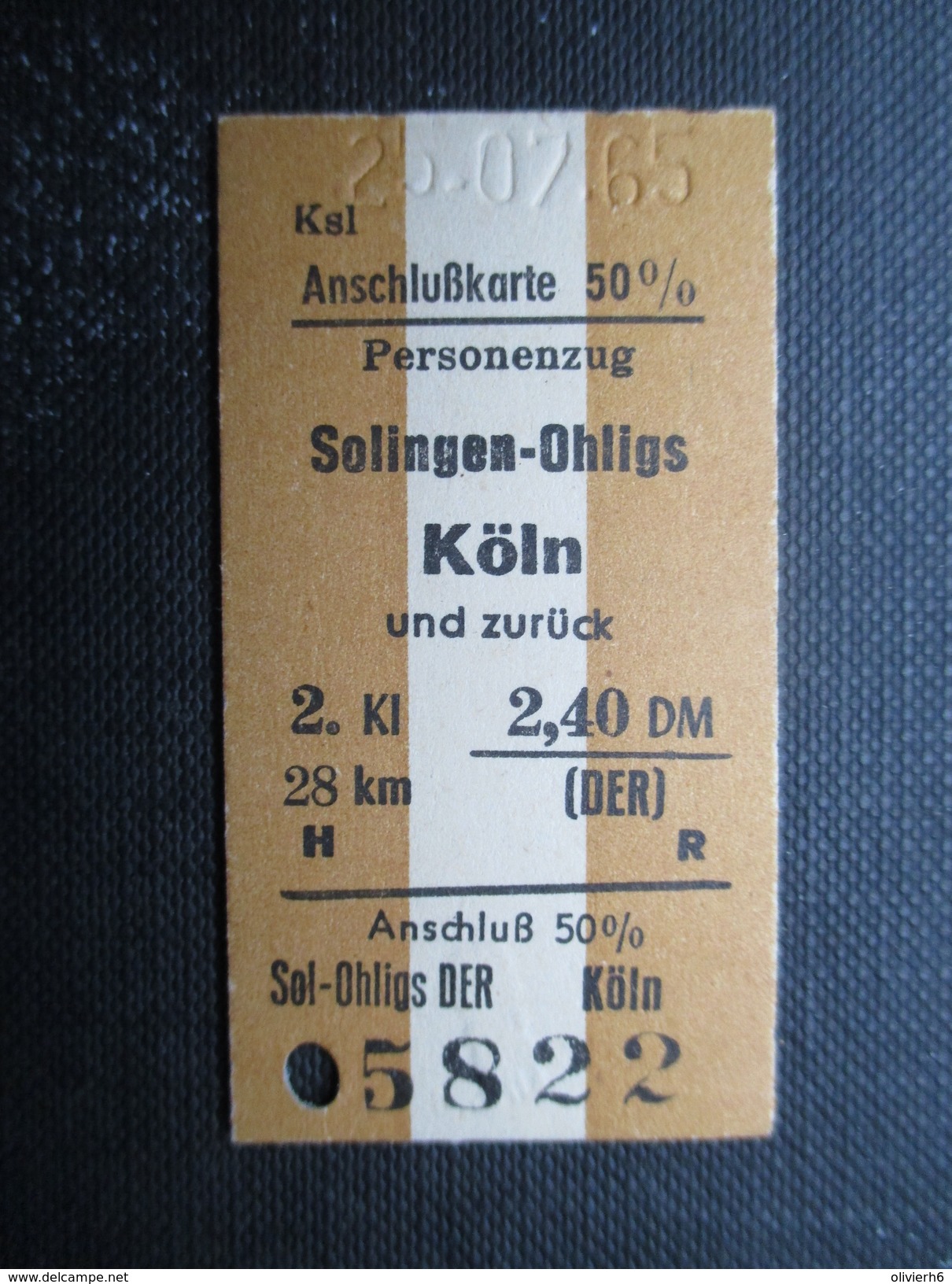 VP TICKET DE TRANSPORT ALLEMAGNE (M1601) SOLINGEN-OHLIGS - KÖLN (2 Vues) 25/07/1965 N°5822 - Europa