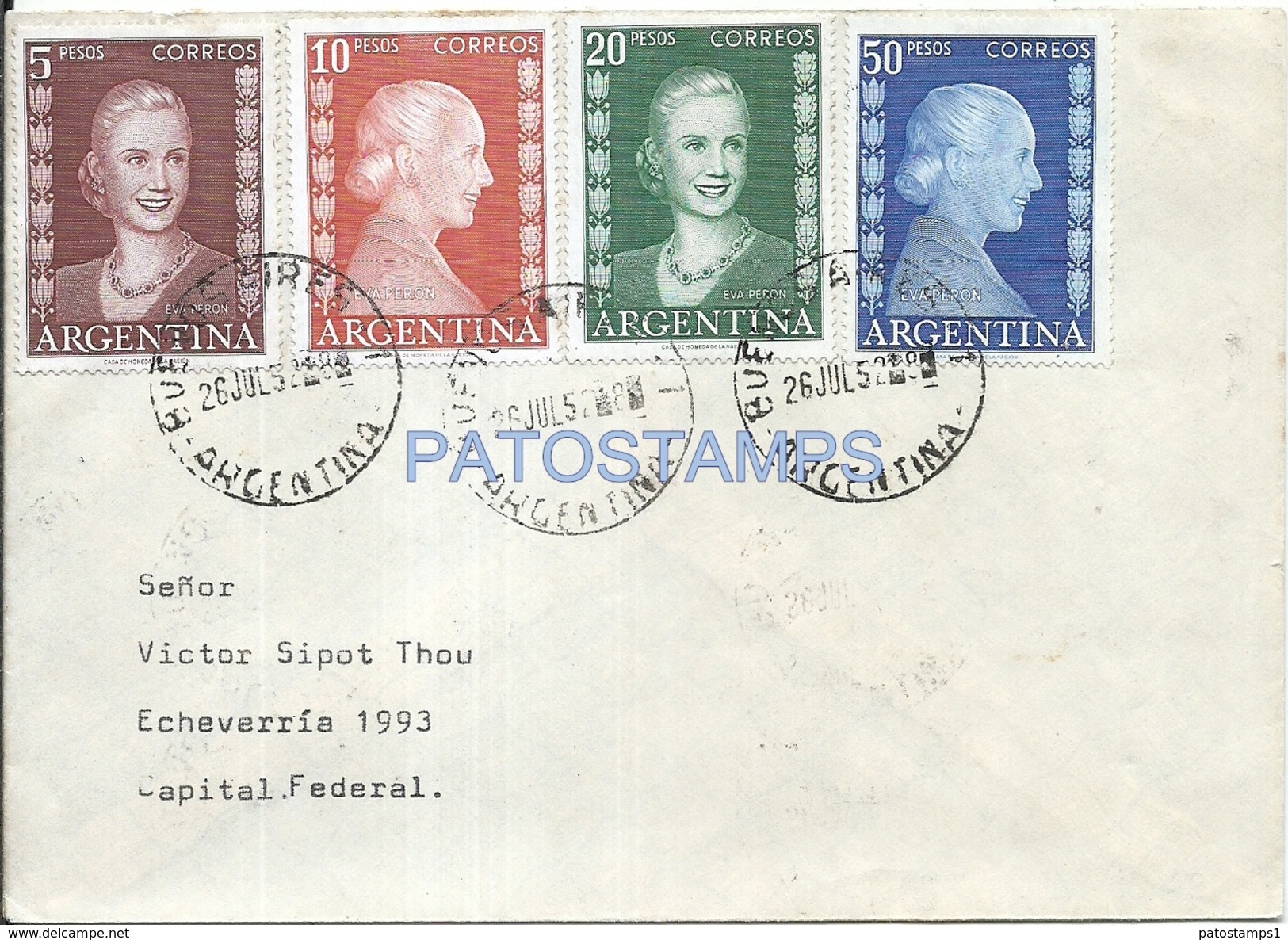 64488 ARGENTINA BUENOS AIRES SOBRE COVER AÑO 1952 MULTI STAMPS EVITA EVA PERON VALORES ALTOS NO POSTCARD - Non Classificati