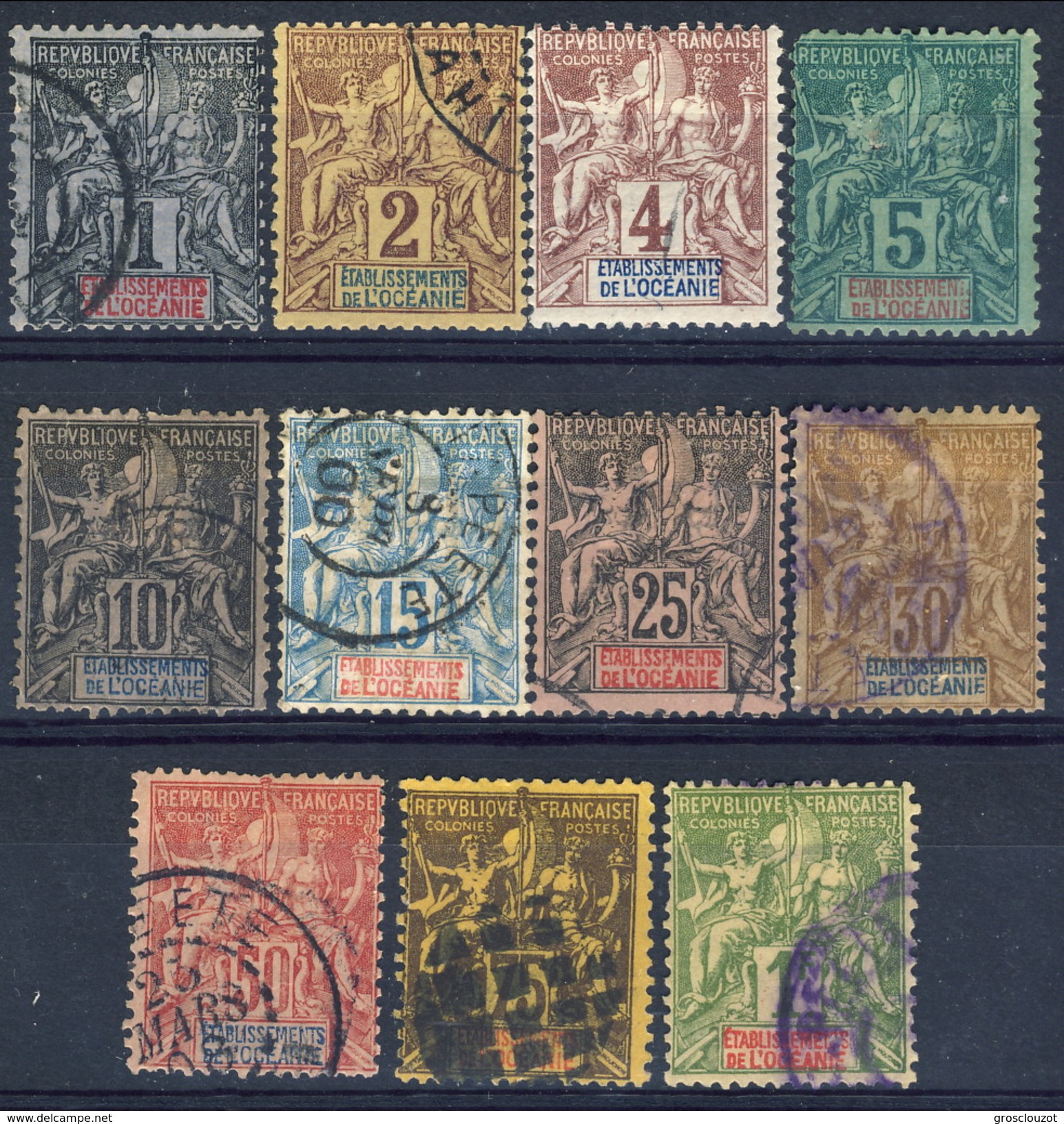 Oceania 1892 Serie N. 1-13 Usati (manca N. 10) Cat. &euro; 150 - Used Stamps