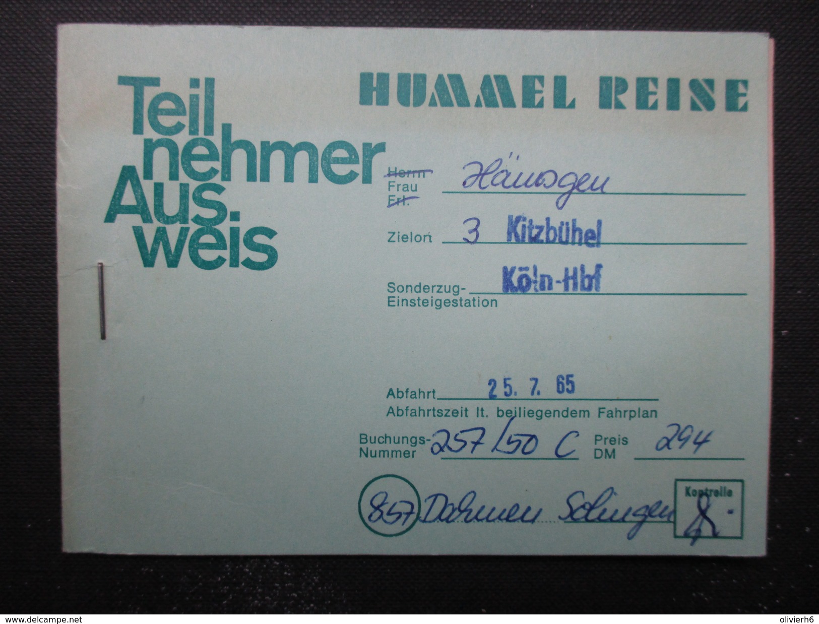 VP LOT DE 6 DOCUMENTS ALLEMAGNE (M1601) HUMMEL REISE (2 Vues) 25/07/1965 KITZBÜHEL - KÖLN - Europe