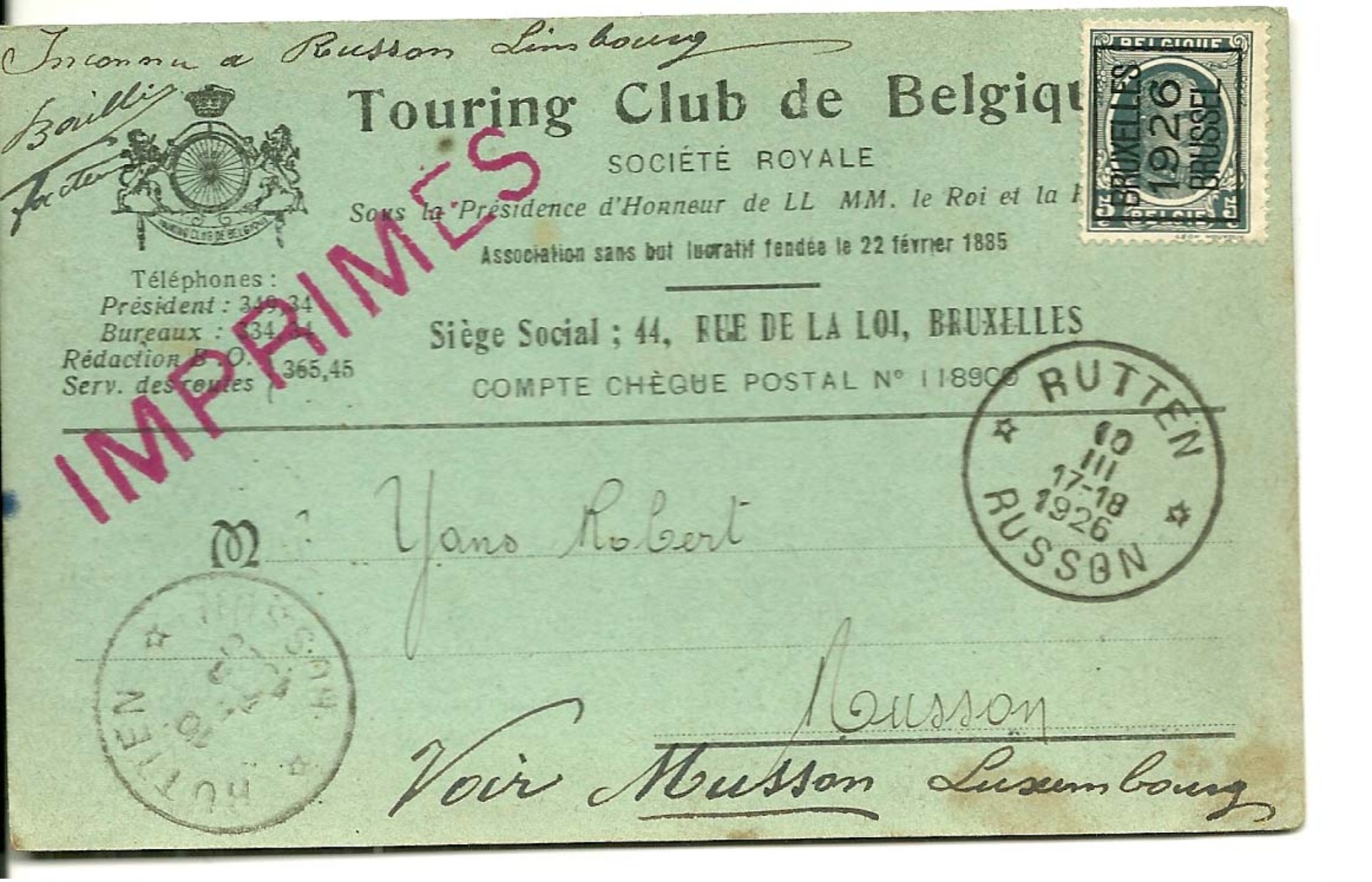 Touring Club De Belgique 1929 - Autres & Non Classés