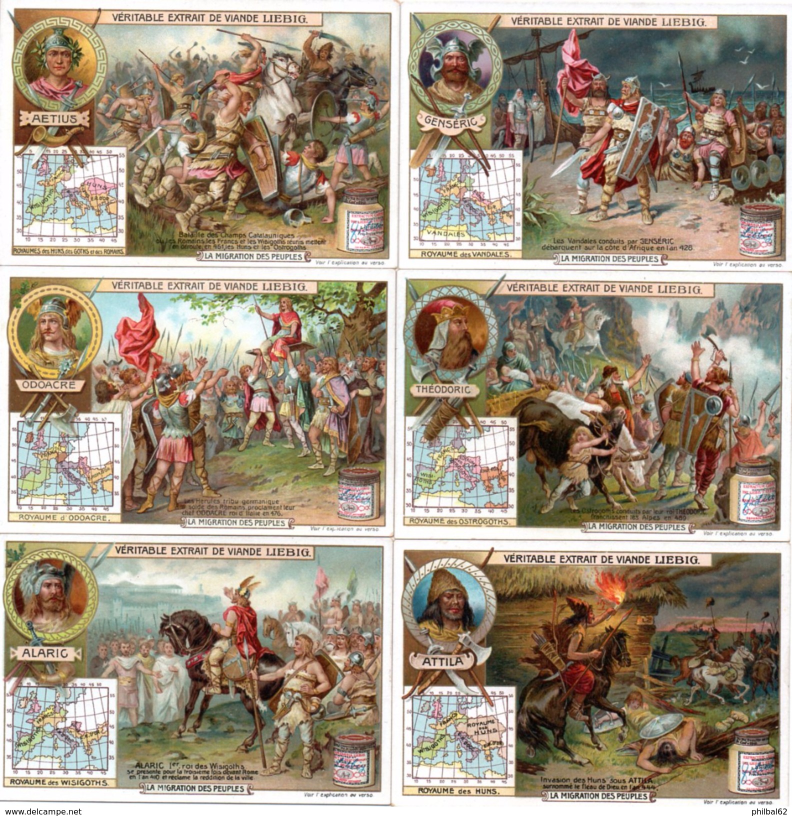 Trade Cards Liebig. S 0824. Série De 6. La Migration Des Peuples. Alaric, Genseric, Théodoric, Attila, Aétius, Odoacre. - Liebig