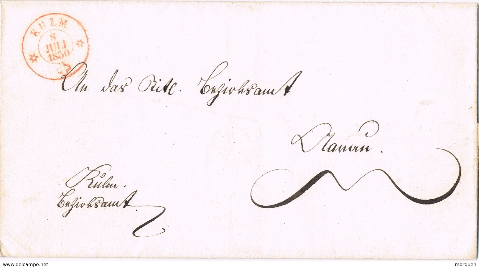 20954. Envuelta KULM (Argovia) Aaugau 1850. Suisse - 1843-1852 Kantonalmarken Und Bundesmarken