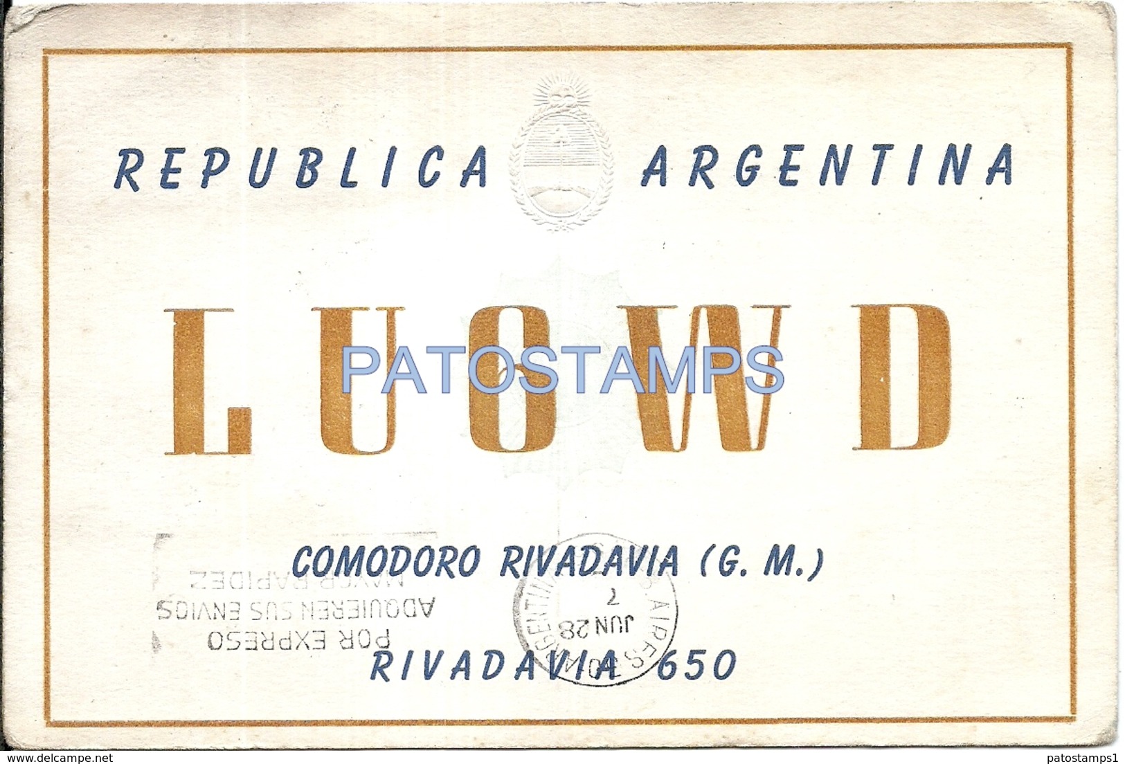 64513 ARGENTINA COMODORO RIVADAVIA COVER SOBRE COMANDO MOTORIZADA PATAGONIA AÑO 1955 STAMPS EVITA NO POSTCARD - Non Classificati