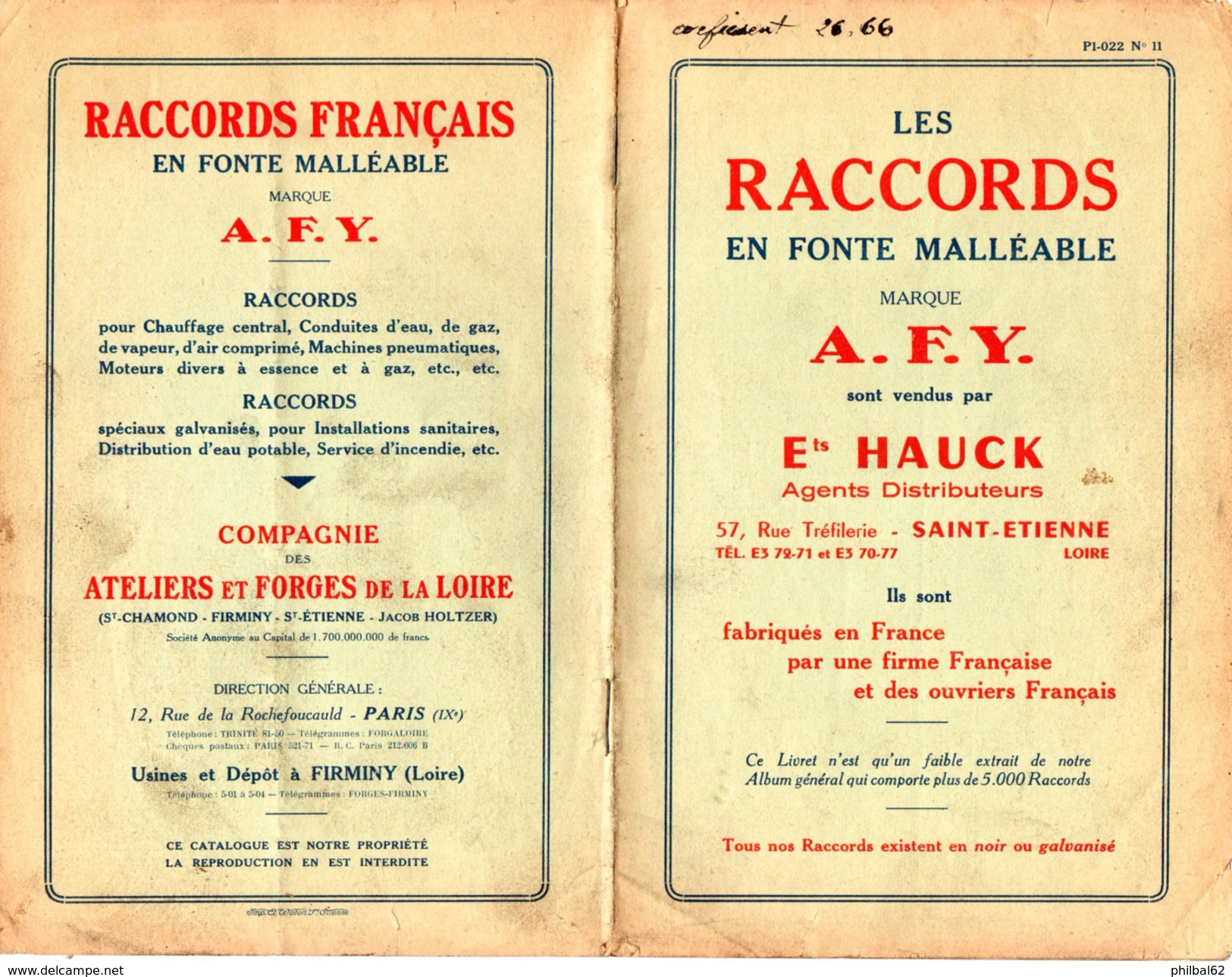 Petit Catalogue De 12 Pages. Raccords En Fonte, Tubes, Coudes, Tés, Robinets, Ets. Hauck, Distributeur à Saint-Etienne. - Kataloge