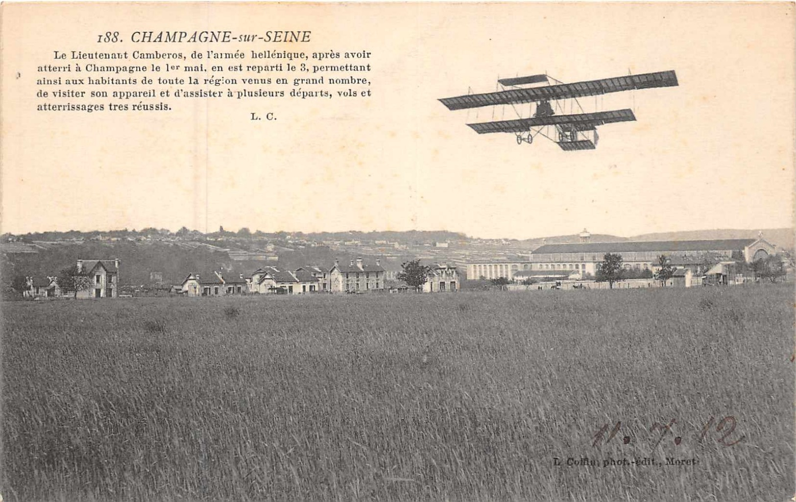 CHAMPAGNE Sur SEINE  -   Le Lieutenant Cambreros  , Le L'armée Hellenique , ..est Reparti Le 3 Mai...( Aviation ) - Champagne Sur Seine