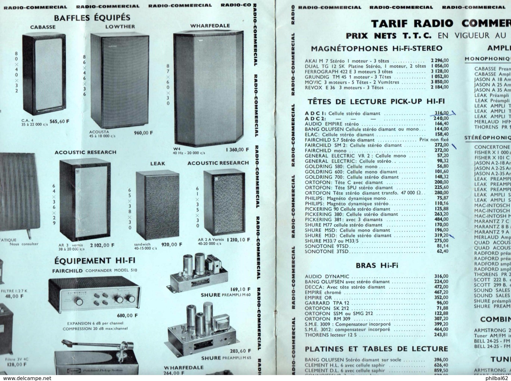 Catalogue De 4 Pages : Matériel Radio : Platines, Amplis, Tuners, HP, Baffles, Magnétophones. - Littérature & Schémas