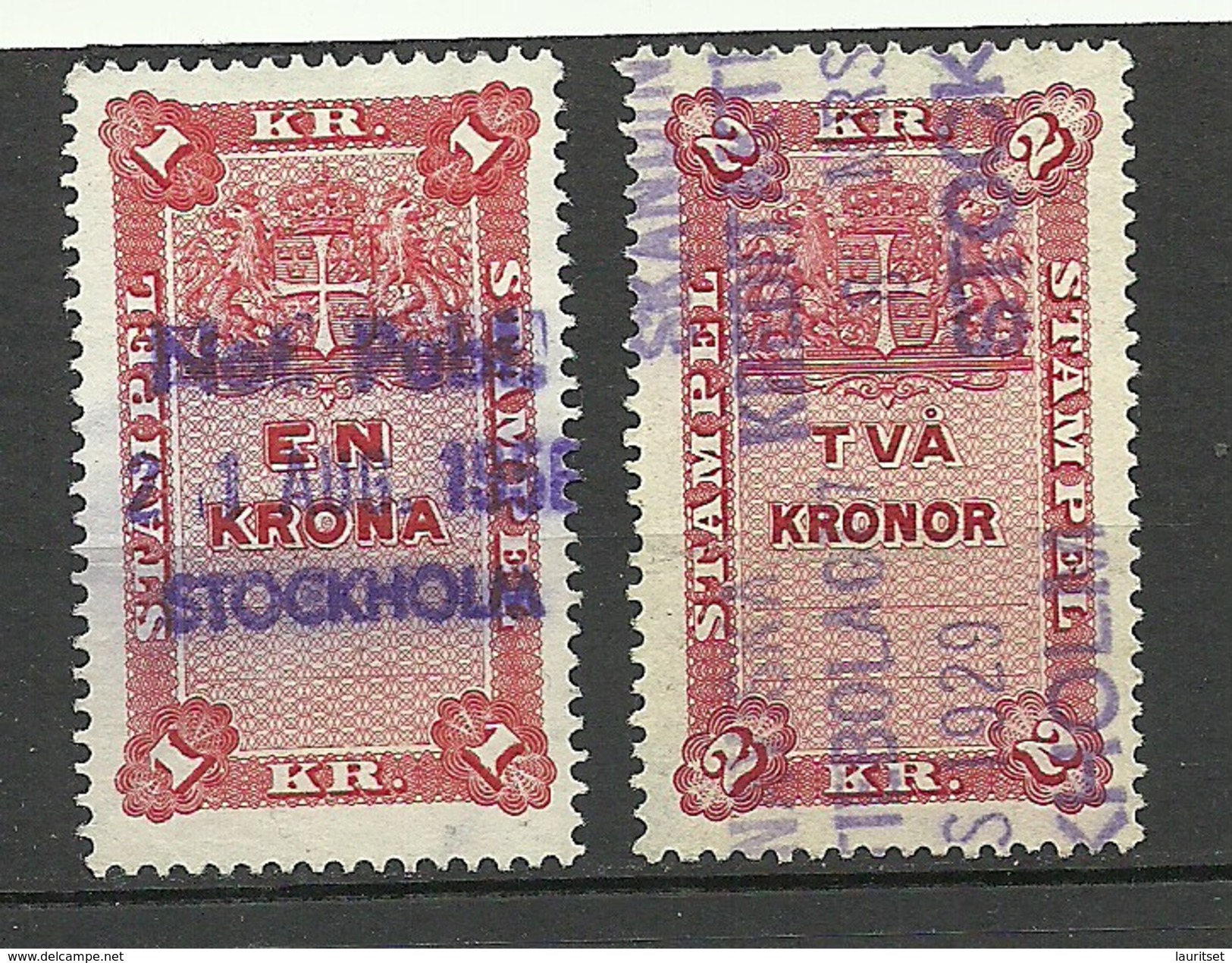 SCHWEDEN Sweden Ca 1880-1895 Stempelmarken Documentary 1 & 2 Kr. O - Revenue Stamps