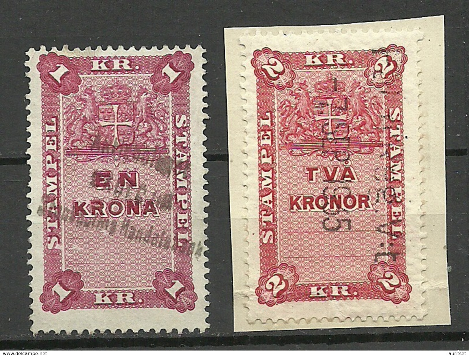 SCHWEDEN Sweden Ca 1880-1895 Stempelmarken Documentary 1 & 2 Kr. O - Revenue Stamps