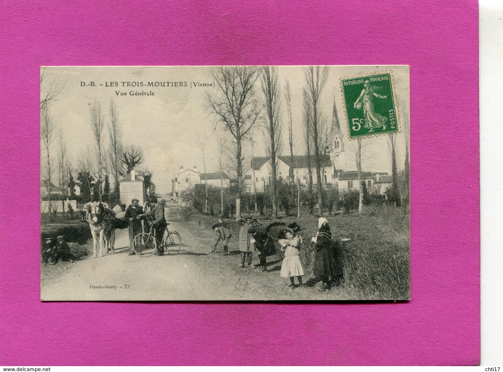 LES TROIS MOUTIERS  1910  ARDT CHATELLERAULT CANTON  LOUDUN   /  VUE GENERALE AVEC  ATTELAGE   CIRC NON EDIT - Les Trois Moutiers