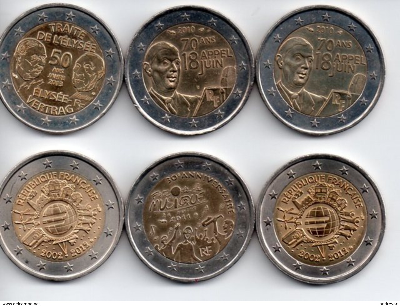 2 EUROS Commémoratifs FRANCE Années Diverses ** 6 Piéces ** - Francia