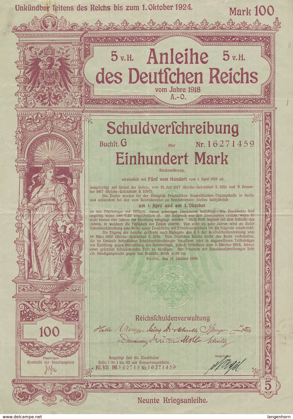 'Anleihe Des Deutschen Reiches' ~ 1918 / 1926 - Historische Dokumente