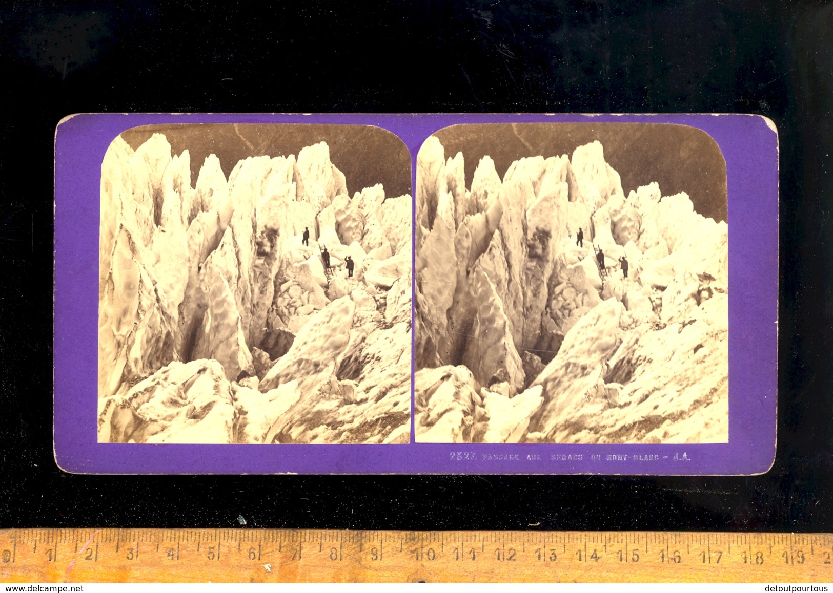 Photo Stereo Photographie 3D : CHAMONIX Haute Savoie : Passage Aux Seracs Du Mont Blanc Alpinistes  Vers 1870/80 - Photos Stéréoscopiques