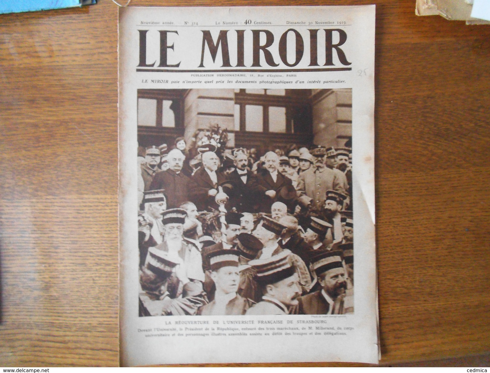 LE MIROIR N°314 DU 30 NOVEMBRE 1919 LA REOUVERTURE DE L'UNIVERSITE FRANCAISE DE STRASBOURG - Francés