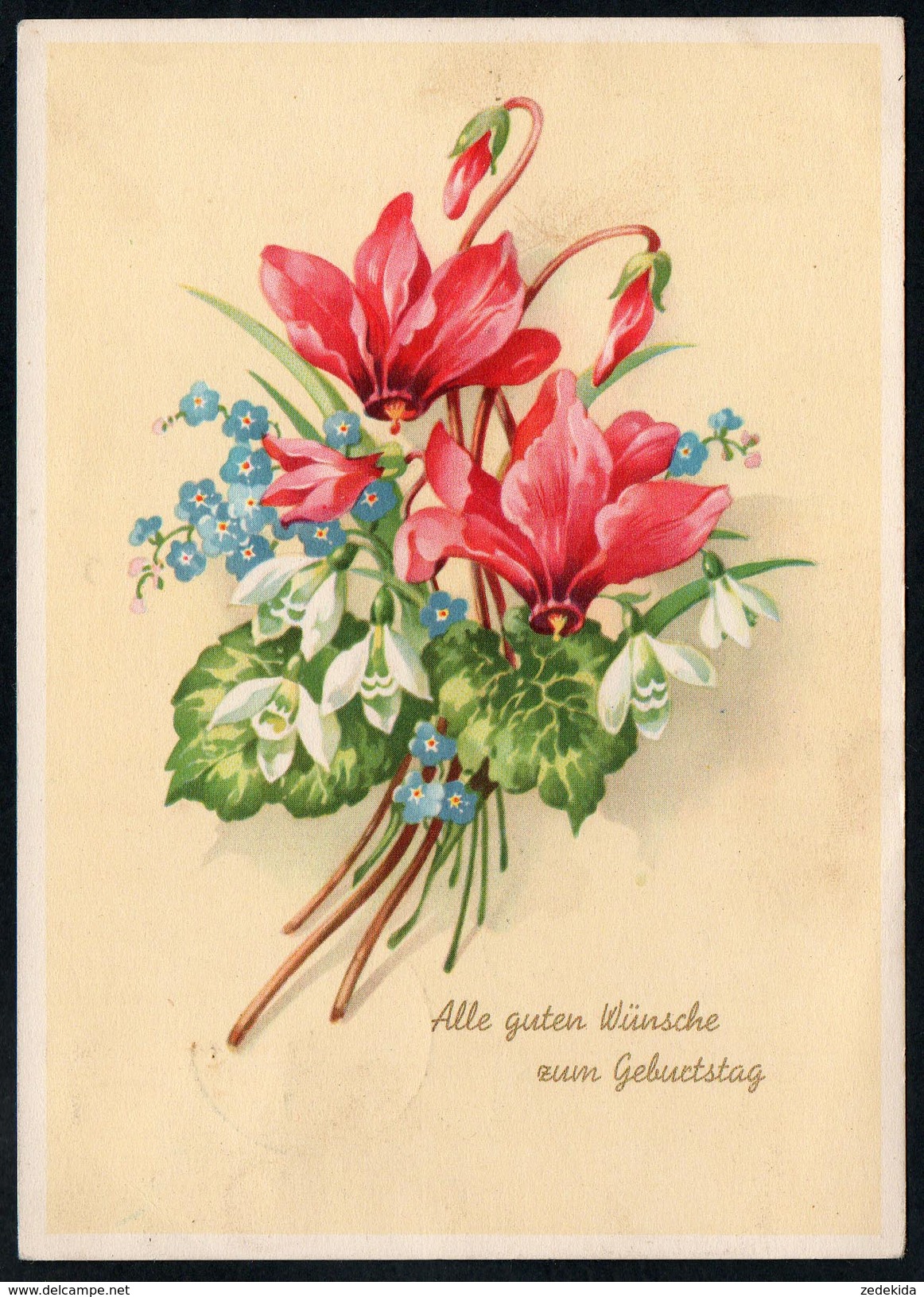 8914 - Alte Glückwunschkarte - Geburtstag - Blumen - Schulz Erben - Landpost Landpoststempel Pölzig über Gera 1957 - Geburtstag