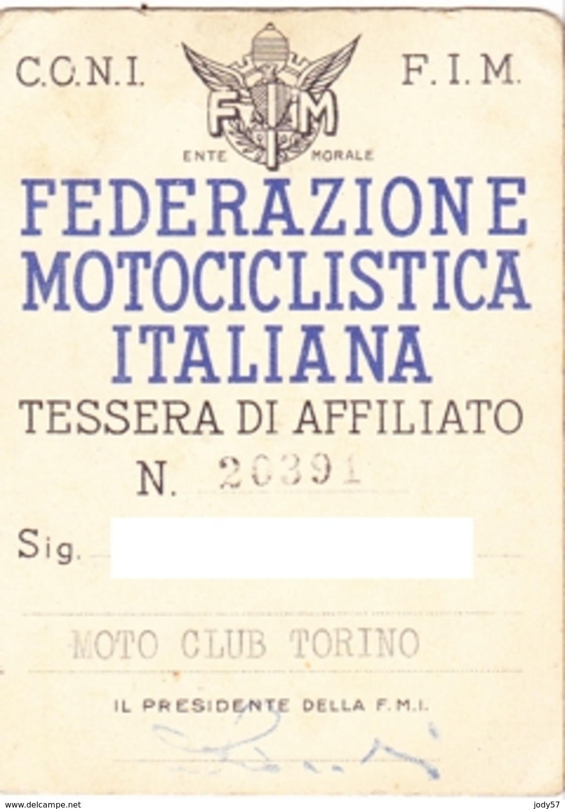 TESSERA - FEDERAZIONE MOTOCICLISTICA ITALIANA - 1953 - Motorräder