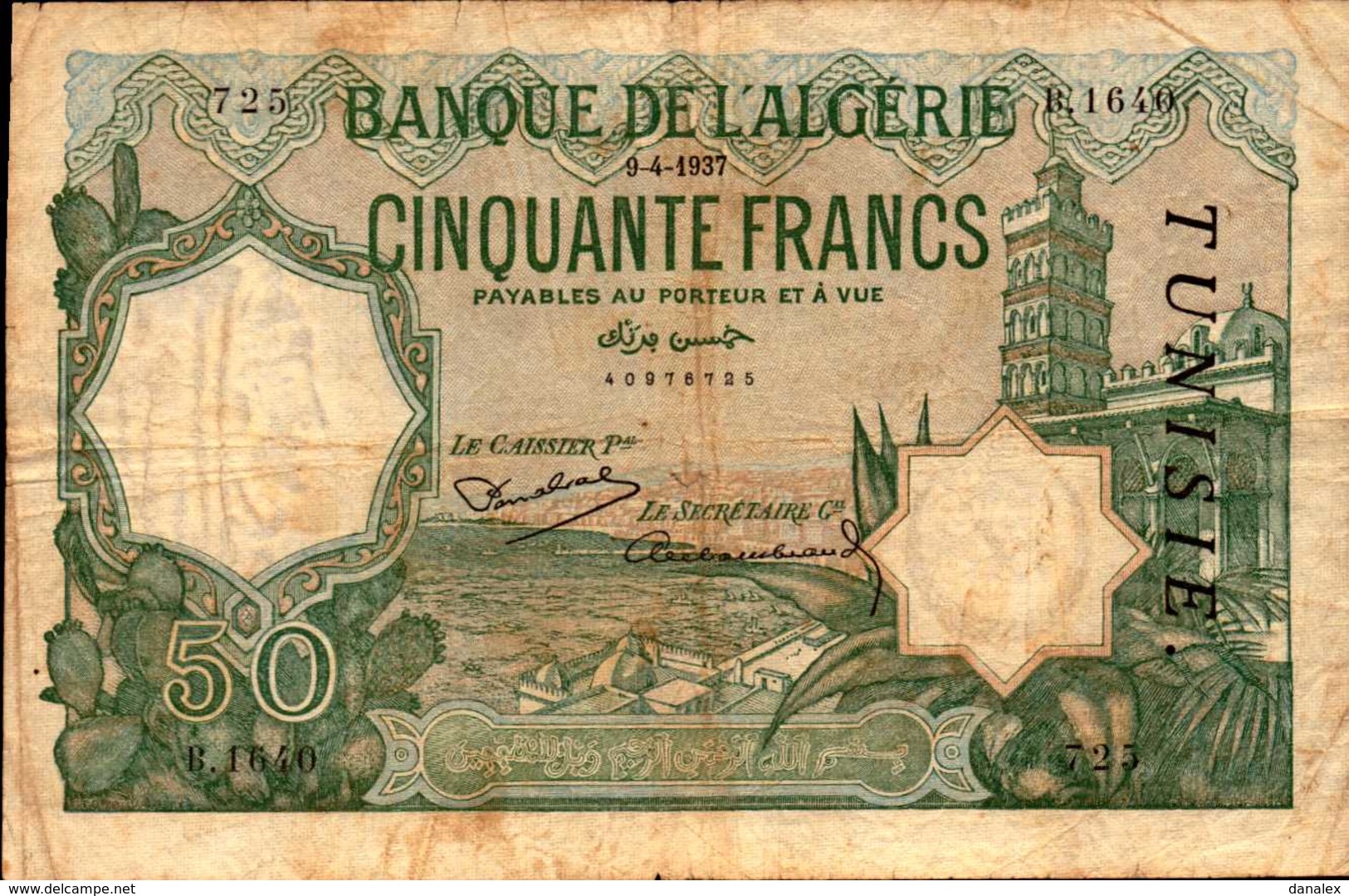 TUNISIE 50 FRANCS Du 9-04-1937  Pick 9 - Tunisia