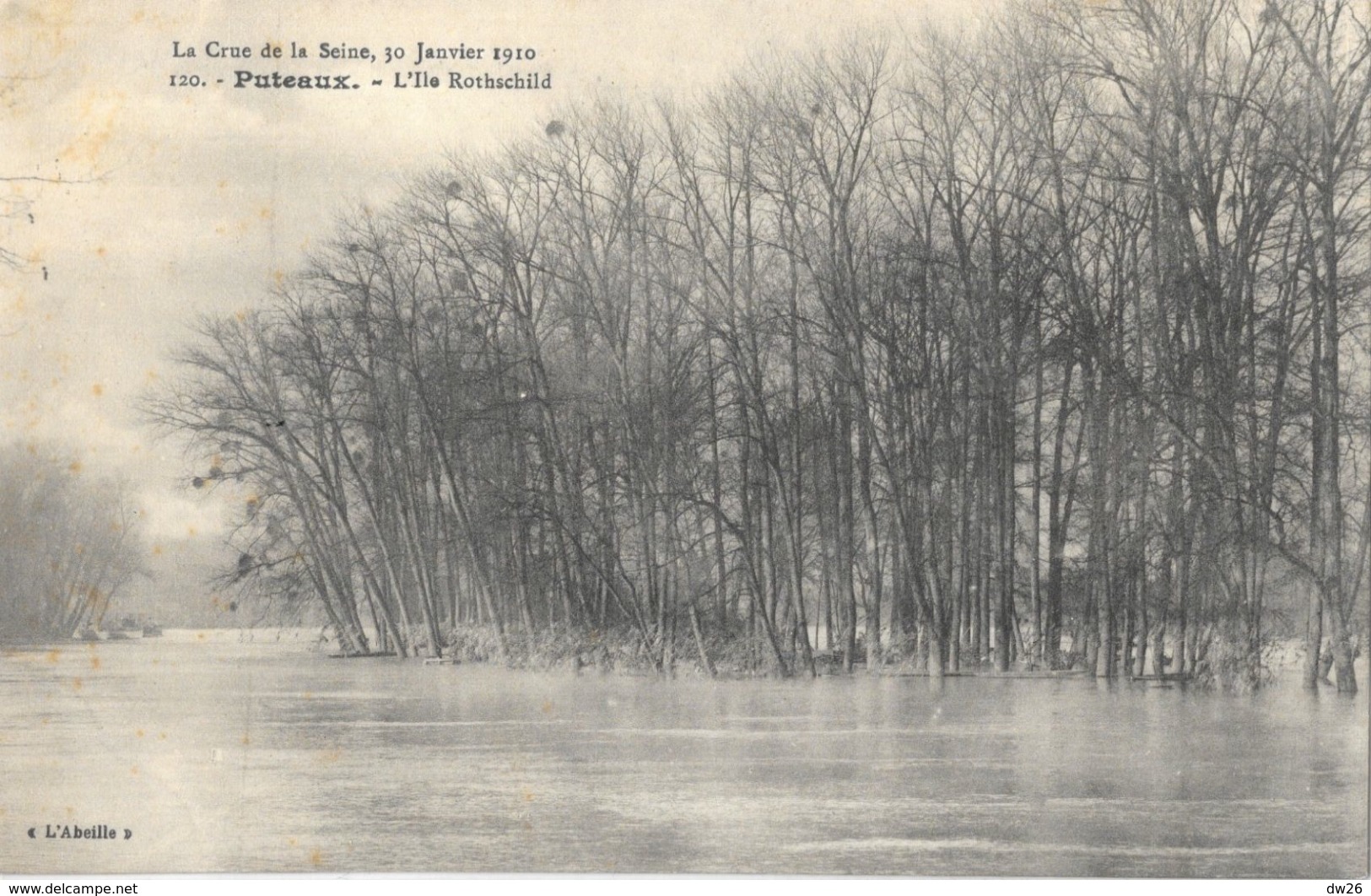 La Crue De La Seine, 30 Janvier 1910 - Puteaux, L'Ile Rotschild - Carte L'Abeille N° 120 Non Circulée - Inondations