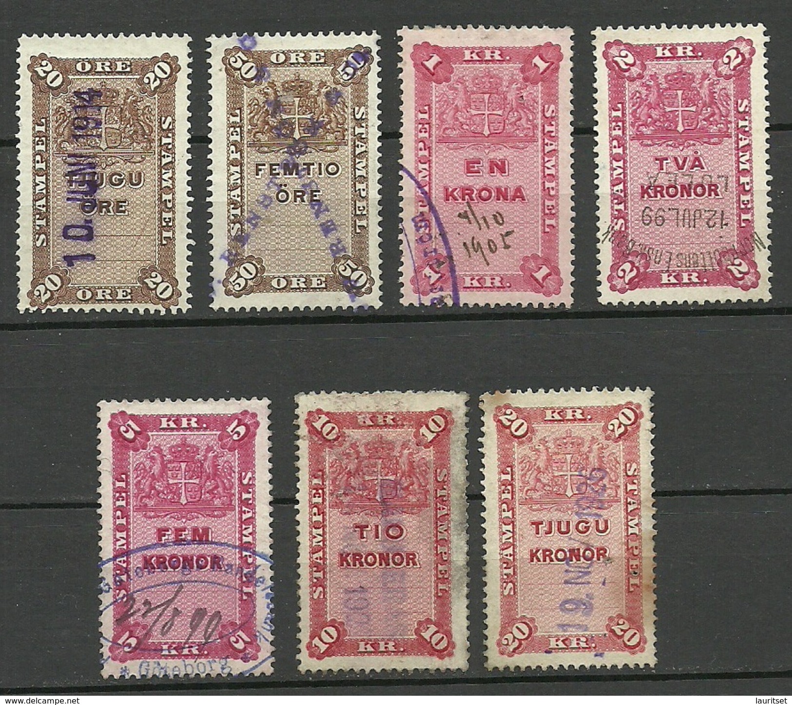 SCHWEDEN Sweden Ca 1880-1895 Lot 7 Stempelmarken Documentary Stamps O - Steuermarken
