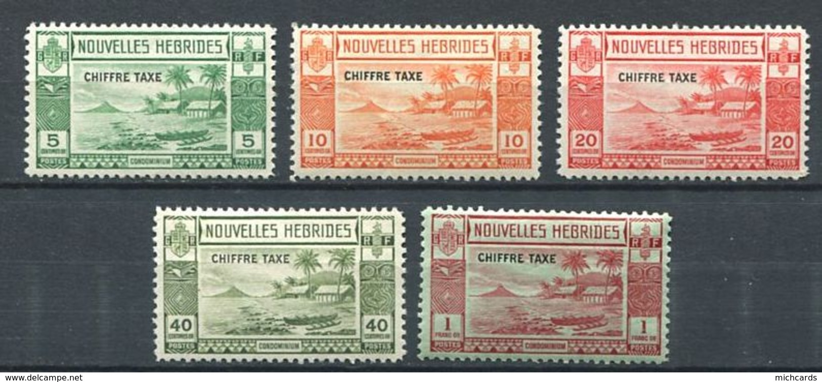 186 NOUVELLES HEBRIDES 1938 - Yvert T 11/15 Surcharge Chiffre Taxe - Paysage Cocotier ... - Neuf ** (MNH) Sans Charniere - Nuevos