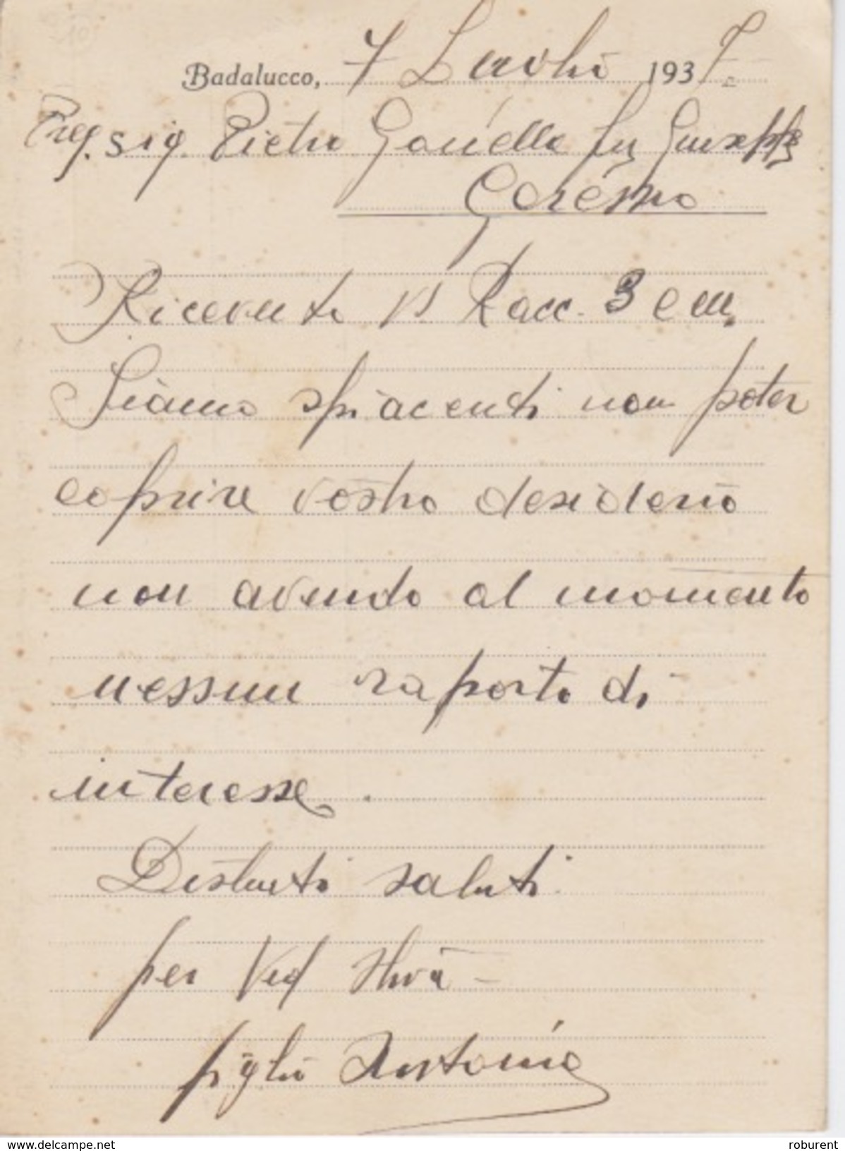 CARTOLINA -  PUBBLICITA' - OLIVA ANTONIO - CASTAGNE-FRUTTA - BADALUCCO (IMPERIA) - SPEDITA  DA IMPERIA PER GARESSIO-1937 - Altri & Non Classificati