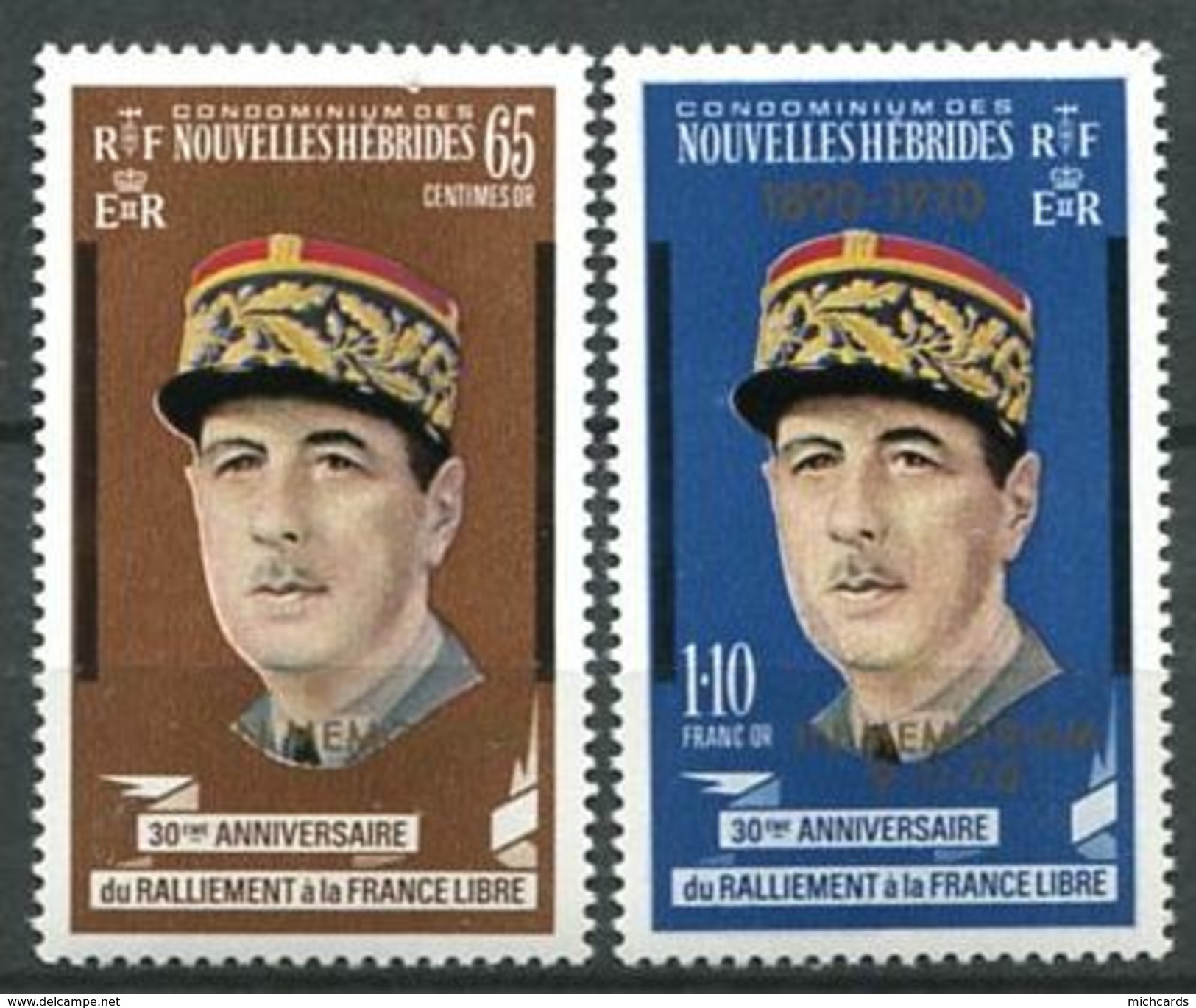 186 NOUVELLES HEBRIDES 1970 - Yvert 304/05 Surcharge - Charles De Gaulle - Neuf ** (MNH) Sans Charniere - Neufs