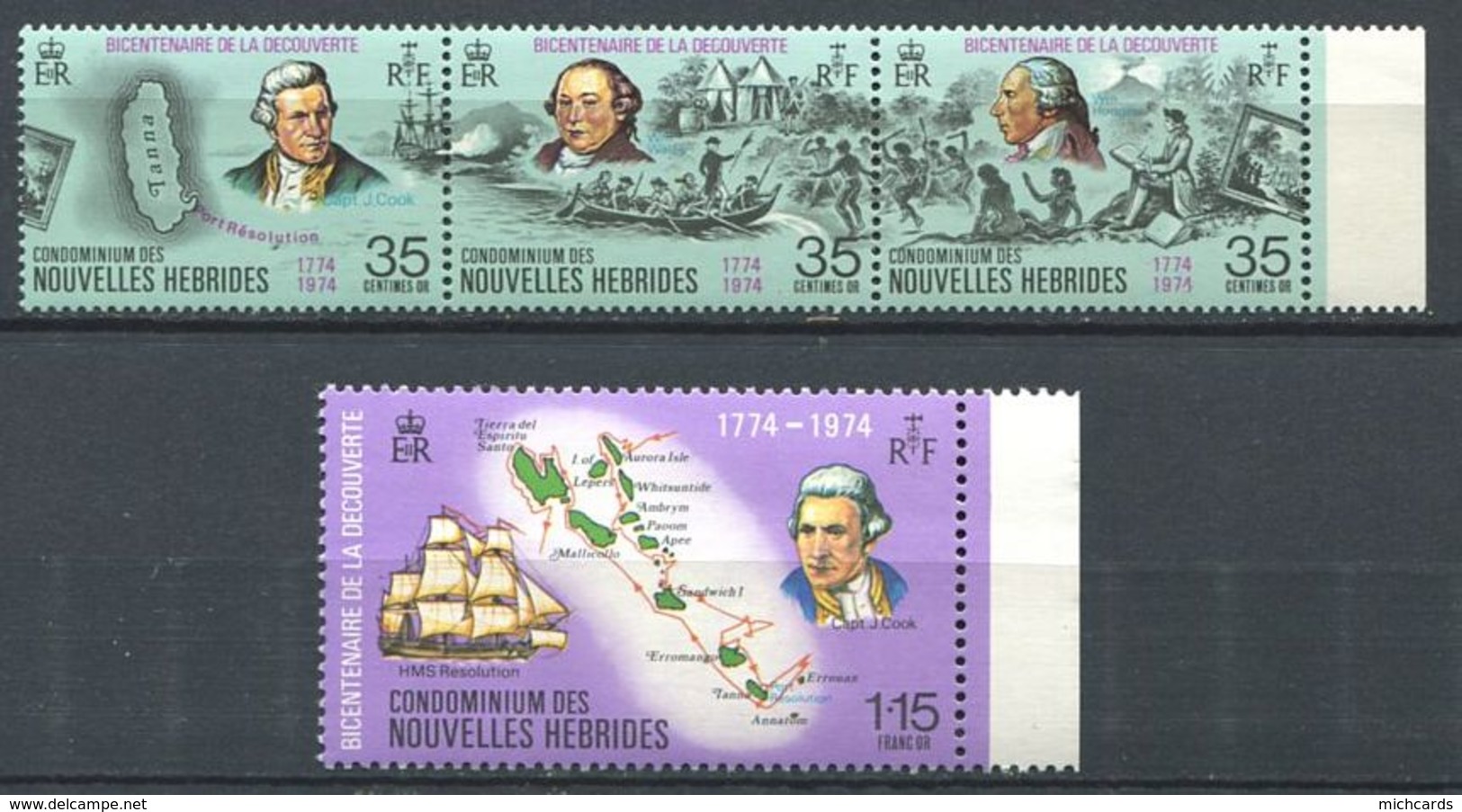 186 NOUVELLES HEBRIDES 1974 - Yvert 394/97 - Cook Wales Hadges Carte - Neuf ** (MNH) Sans Charniere - Neufs