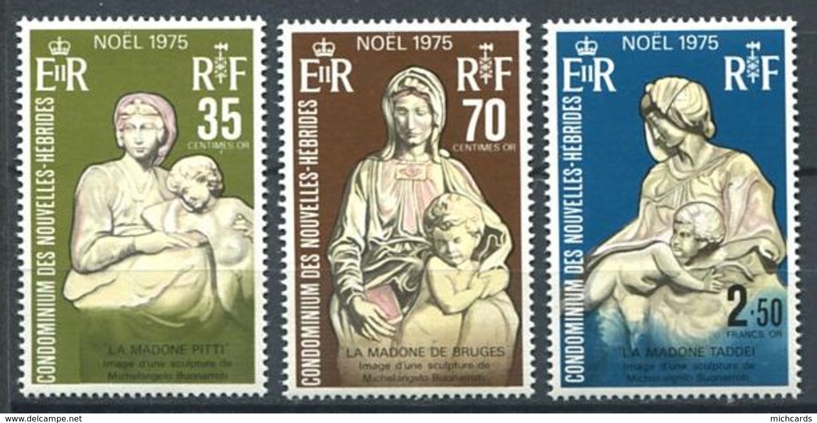 186 NOUVELLES HEBRIDES 1975 - Yvert 418/20 - Noel 75 Sculpture Madone - Neuf ** (MNH) Sans Charniere - Neufs