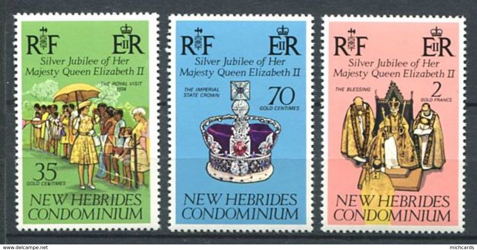 186 NEW HEBRIDES 1977 - Yvert 447/49 - Elizabeth II Visite Couronne Sacre - Neuf ** (MNH) Sans Charniere - Neufs