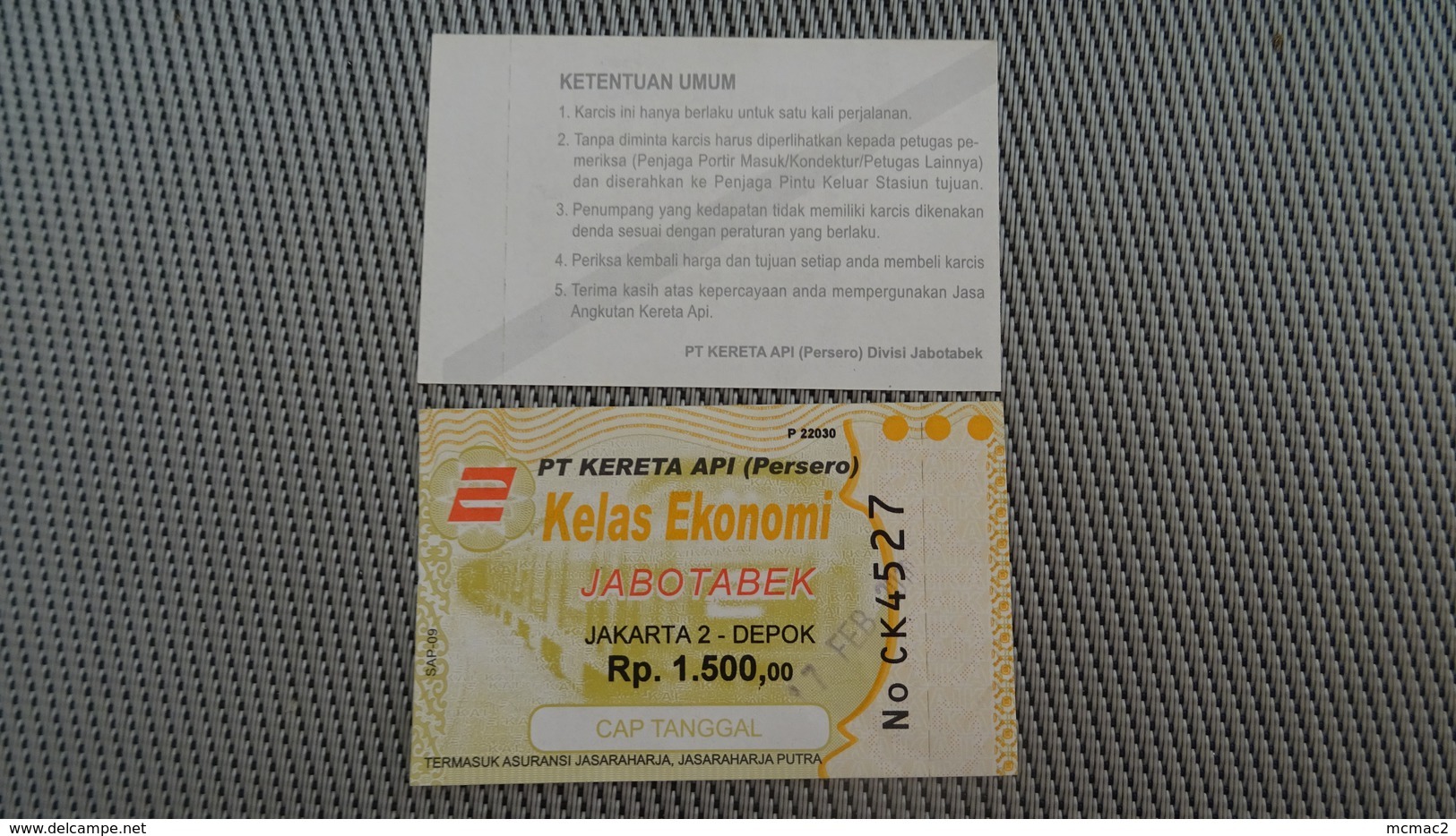 Metro Ticket From INDONESIA - Jakarta - U-bahn/S-bahn Fahrkarte - Spoorweg