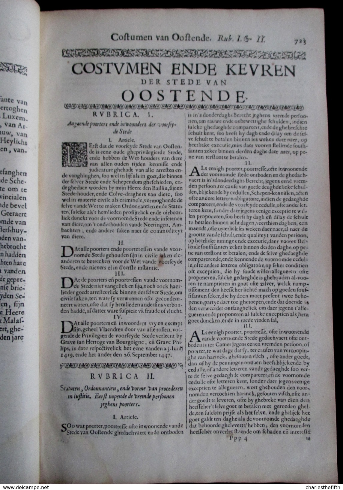 COSTUMEN ENDE KEUREN DER STEDE VAN OOSTENDE By MICHIEL KNOBBAERT ( Volledig Deel Over Oostende ) Herdruckt  't Jaer 1674 - Anciens