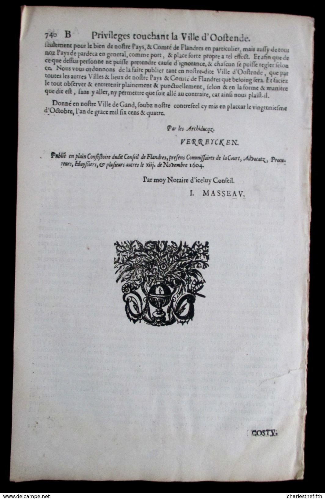 COSTUMEN ENDE KEUREN DER STEDE VAN OOSTENDE By MICHIEL KNOBBAERT ( Volledig Deel Over Oostende ) Herdruckt  't Jaer 1674 - Antiquariat